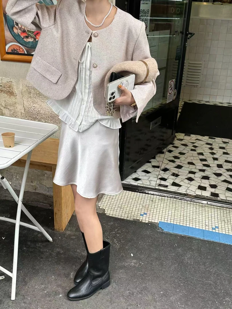 Peach自制 ’白日梦游‘缎面气质光泽感温柔半身短裙 10502