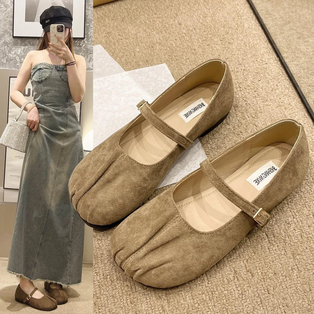 法式复古博肯玛丽珍鞋女2025新款春季单鞋豆豆鞋软底褶皱勃肯鞋子