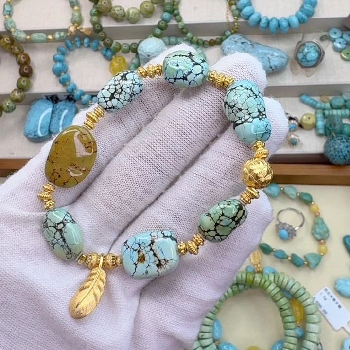 绿松石银S925镀金镶嵌唐三彩多宝