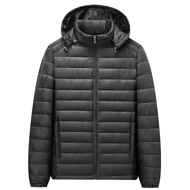 男士简约棉服连帽休闲保暖秋冬纯色棉衣轻薄棉袄潮流户外加厚外套