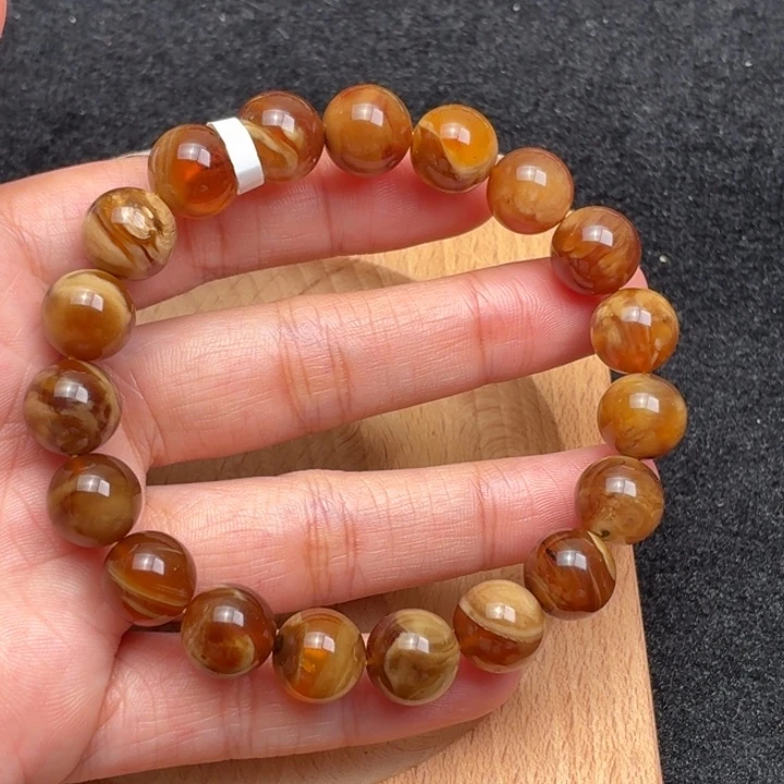 琥珀未镶嵌珠宝奇石10.5mm橘蜜猪油妖花