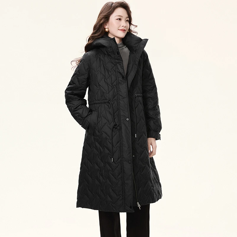 Y199高端过膝保暖白鸭绒宽松羽绒服女2025冬54ZQ1B0001