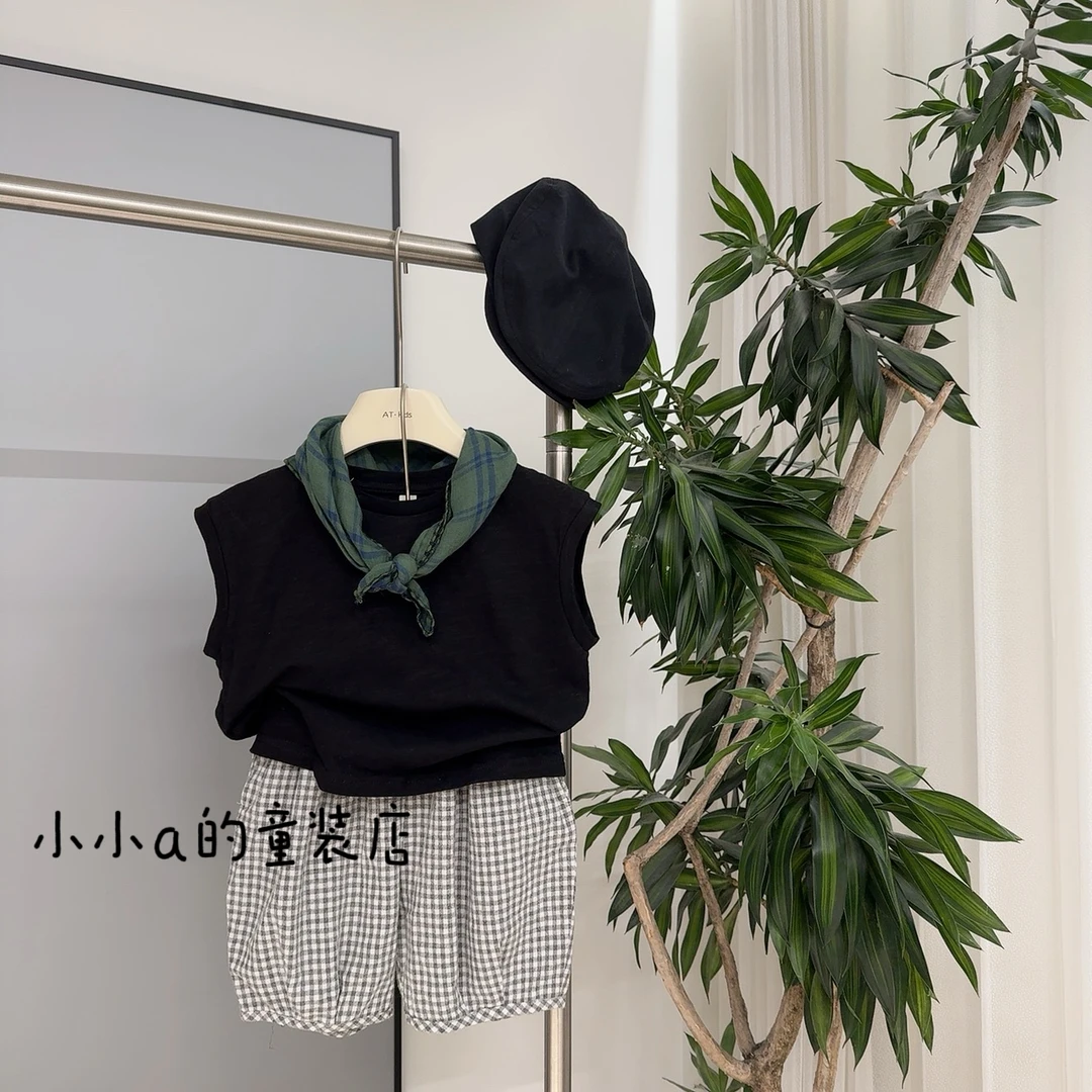 夏款儿童竹节棉背心宝宝简约百搭纯棉无袖T恤男童女童纯色打底潮t
