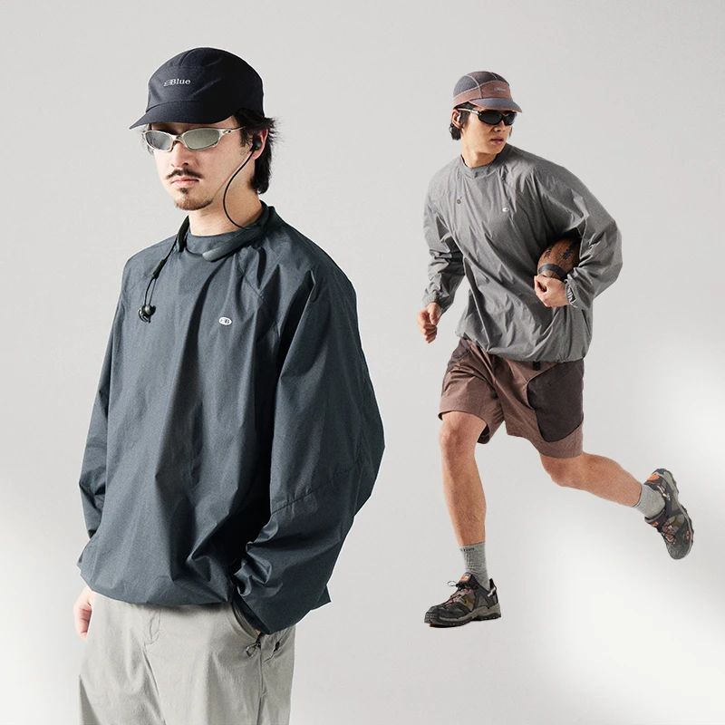 蓝岐透气高弹圆领运动梭织情侣套头卫衣长袖T恤男潮