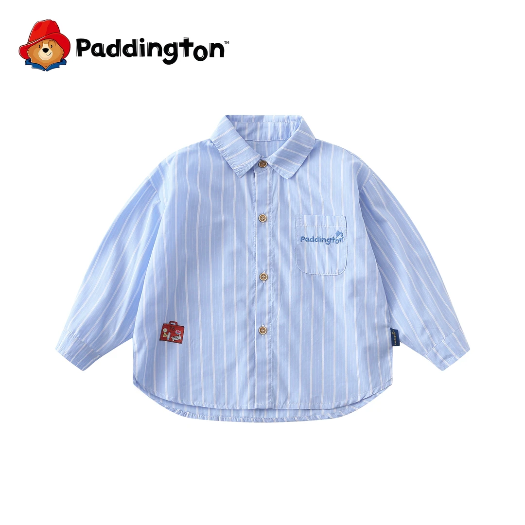 PADDINGTON/帕丁顿熊2025秋季童装衬衫男童宽松百搭刺绣长袖衬衣
