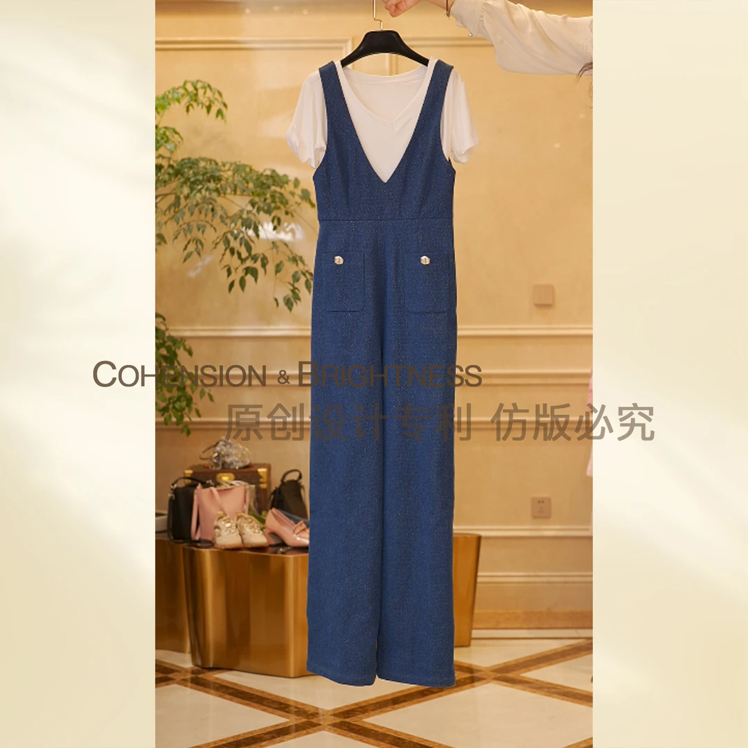 23周年庆【简约可人】春季蕾丝拼接木耳边肌理感时尚背带裤KR019