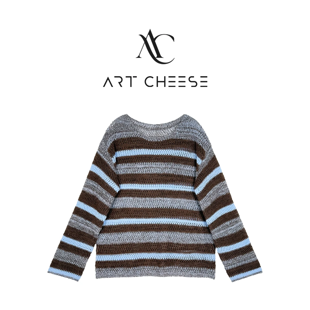 【芝士Cheese】巴黎小调 拼色长袖休闲条纹通勤风套头针织衫