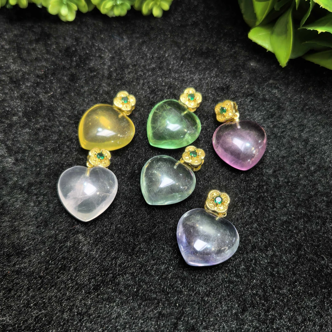 C11102【任会长珠宝】七彩萤石爱心吊坠-配绳-多样性只发一件