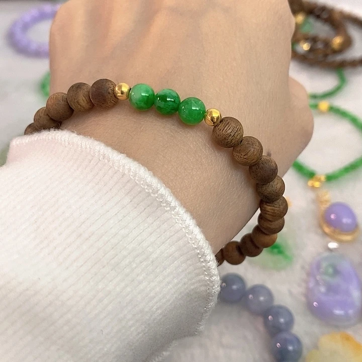 翡翠18K金镶嵌手串翡翠沉香手串