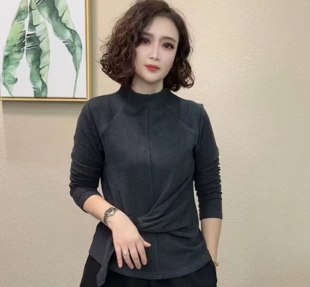 新款时尚洋气百搭气质圆领减龄显瘦女上衣#35581