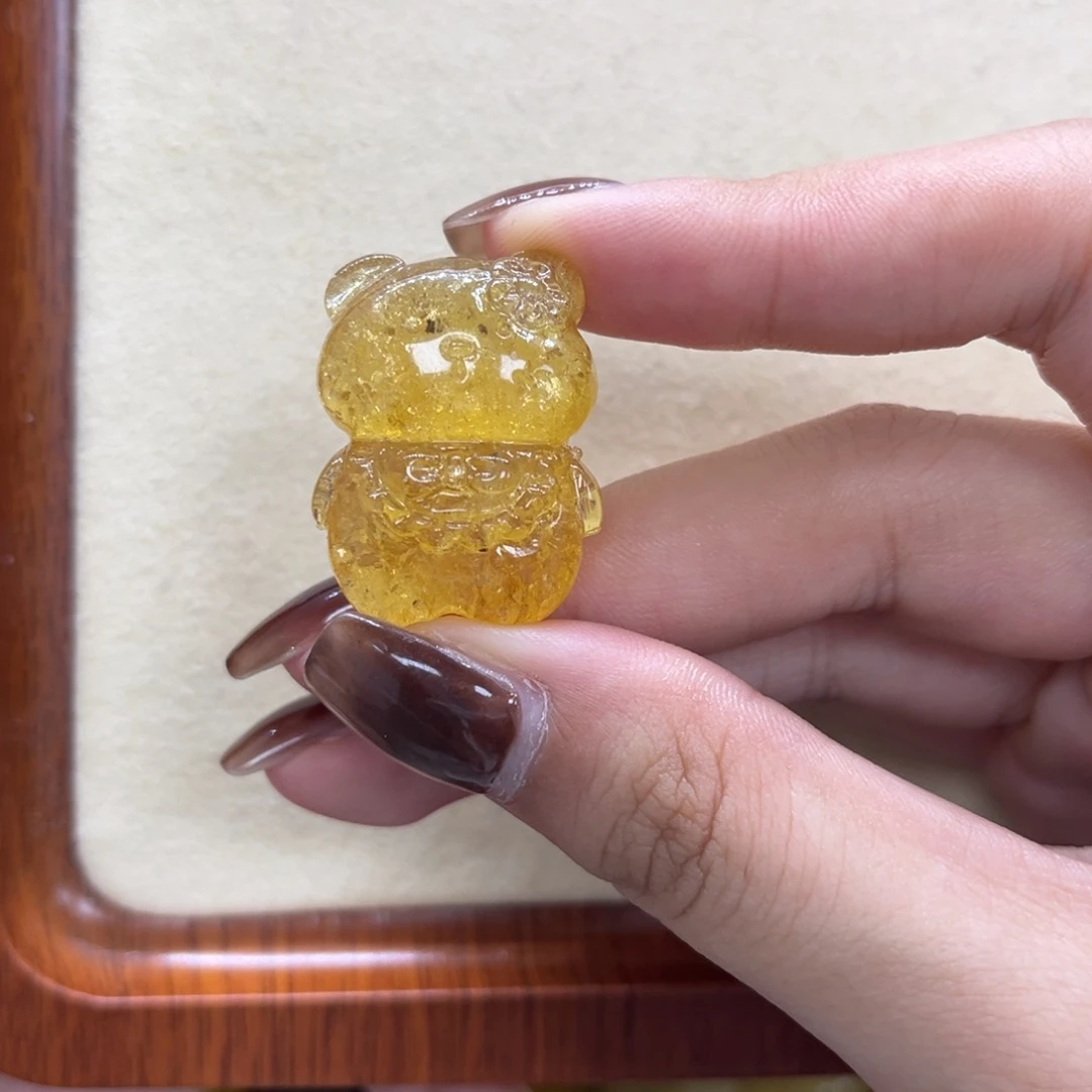 琥珀未镶嵌裸石天然琥珀蜜爆闪围兜熊可吊坠手串