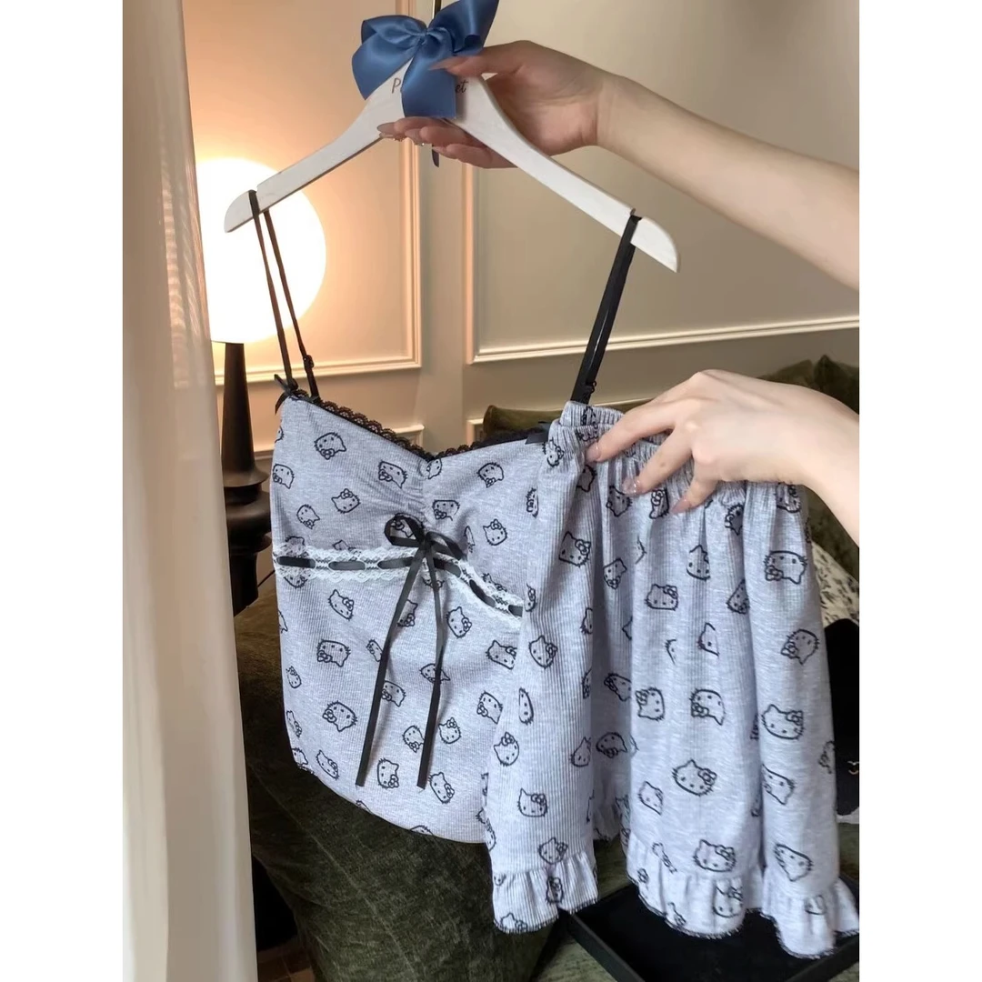 【炭灰凯蒂猫】少女吊带睡衣女夏季新款纯欲卡通背心短裤家居服套装