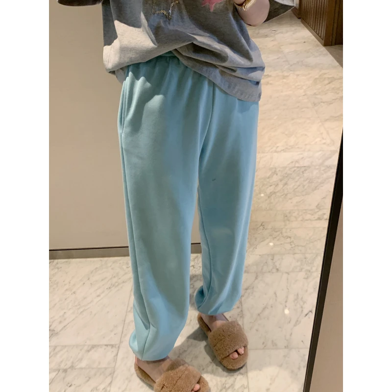 【张静芝】浅蓝色抽绳松紧腰休闲裤