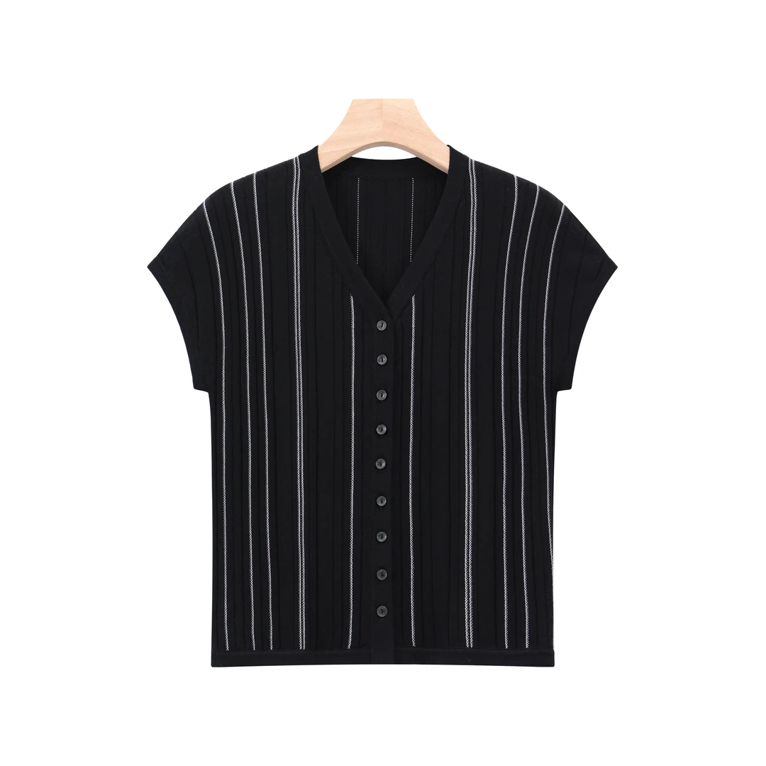 【美丽严选】莱赛尔V领条纹短袖
