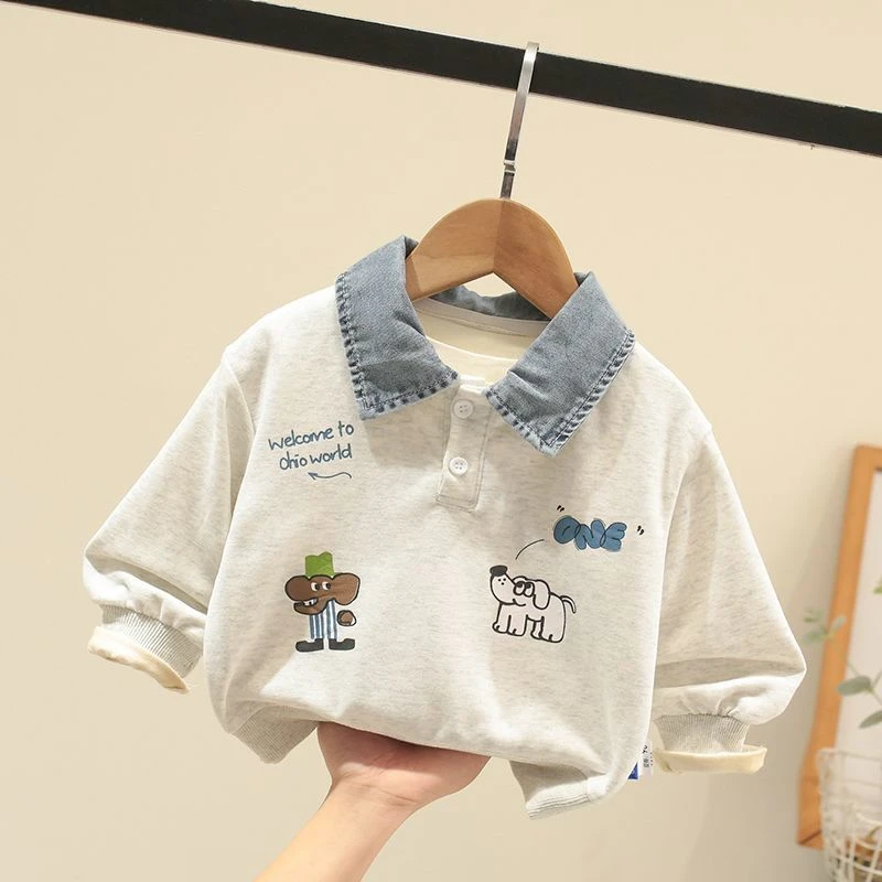 时髦宝儿卫衣男女童新款洋气polo衫上衣宝春秋童超萌童装休闲衣服