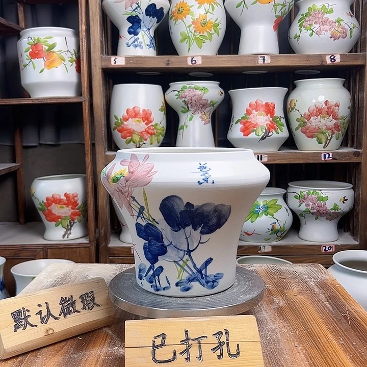 摆件高20口18.5青花荷花新款新款陶瓷