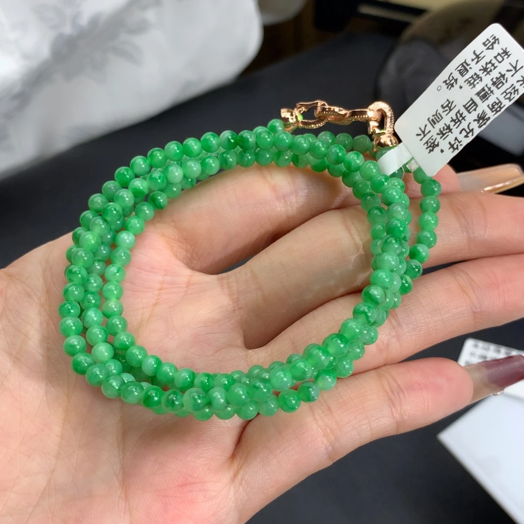 翡翠手链未镶嵌Y*u卡3.7胶润绿飘花项链