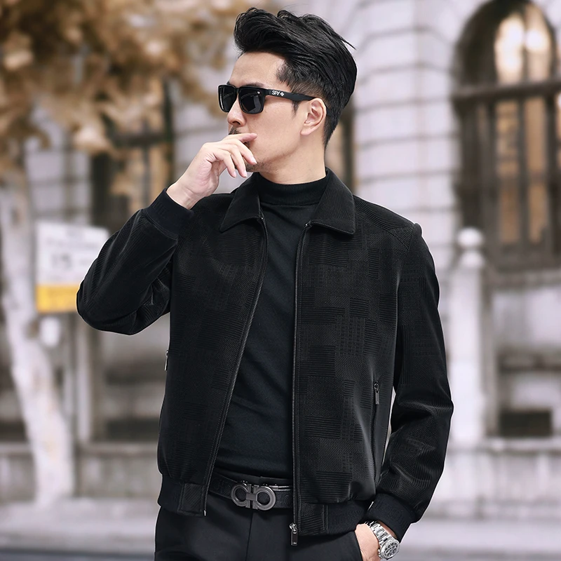 VBA 2802-1 印花海宁真皮皮衣夹克春秋外套男潮流短款