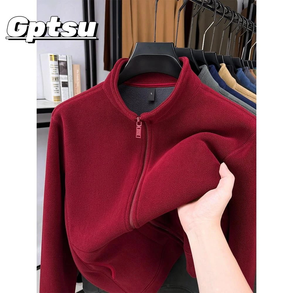 GPTSu本命年红色加厚摇粒绒立领卫衣男开衫外套秋冬拉链休闲夹克