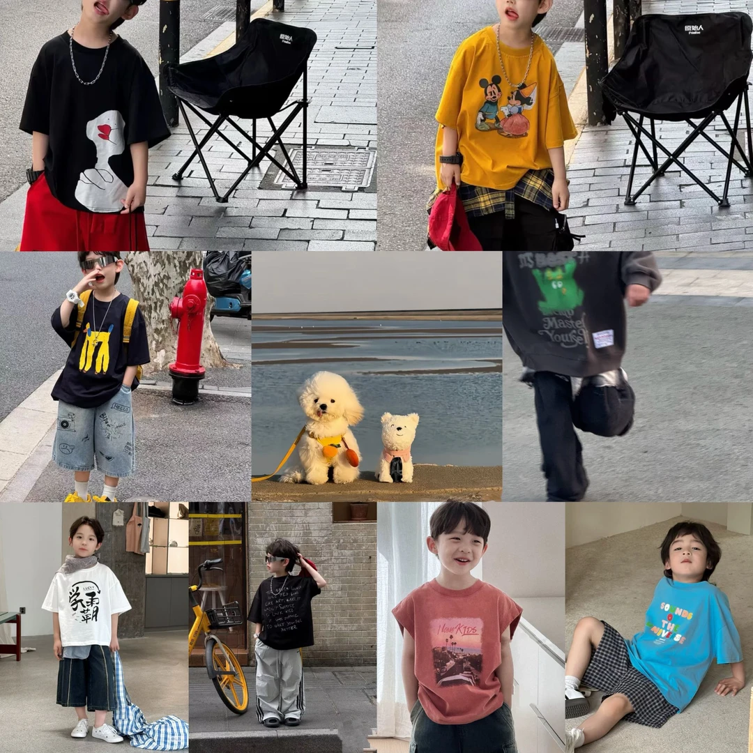 【325-345】2025夏季上新款潮酷设计背心短袖T恤衬衫亲子装