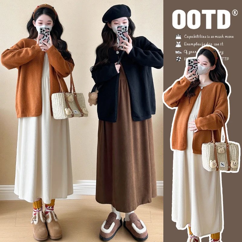 2025秋冬韩版气质洋气加厚外套+长袖连衣裙宽松套装休闲两件套