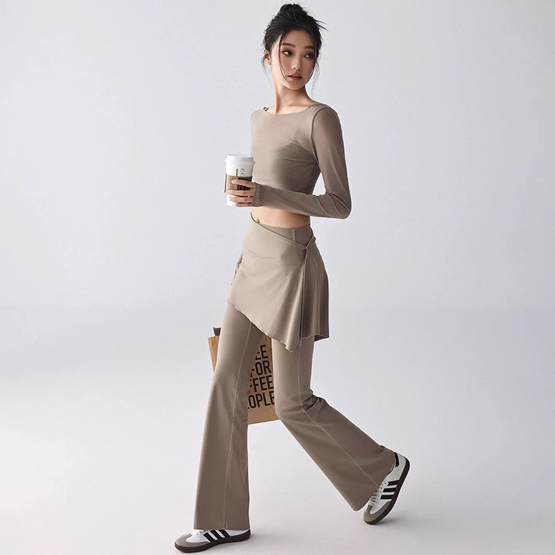 运动长裤女微喇假两件瑜伽裙裤外穿高腰提臀专业训练普拉提健身裤