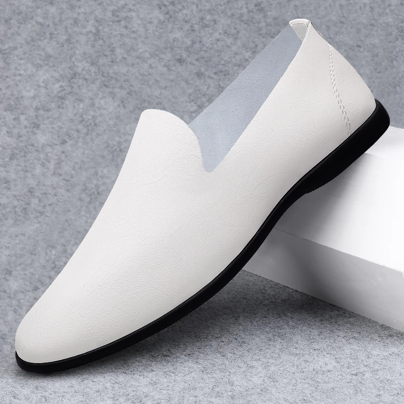 皮鞋男2025新款一脚蹬素面薄款豆豆鞋平底时尚百搭软底透气懒人鞋