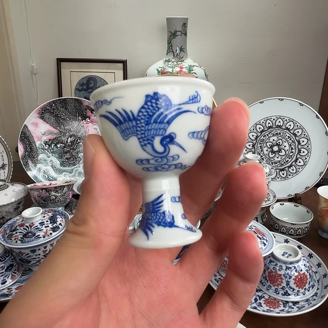 青花瑞鹤小酒杯20c