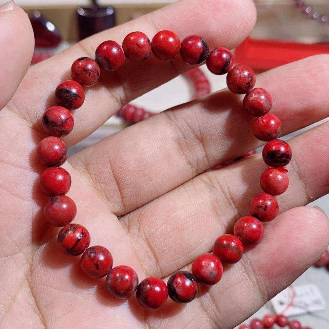 天然辰砂黑红玉化手串