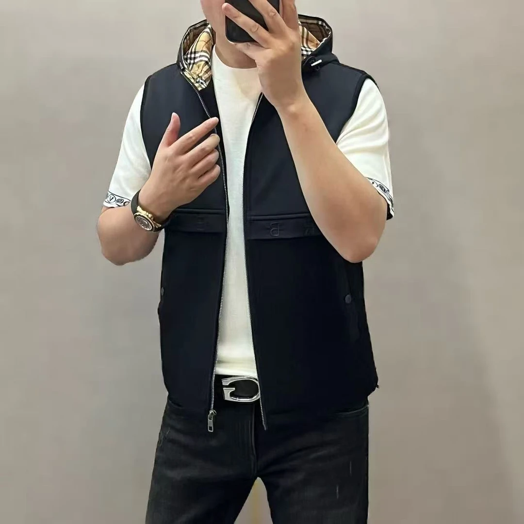 新款高端男士时尚潮流格子连帽马甲L9803