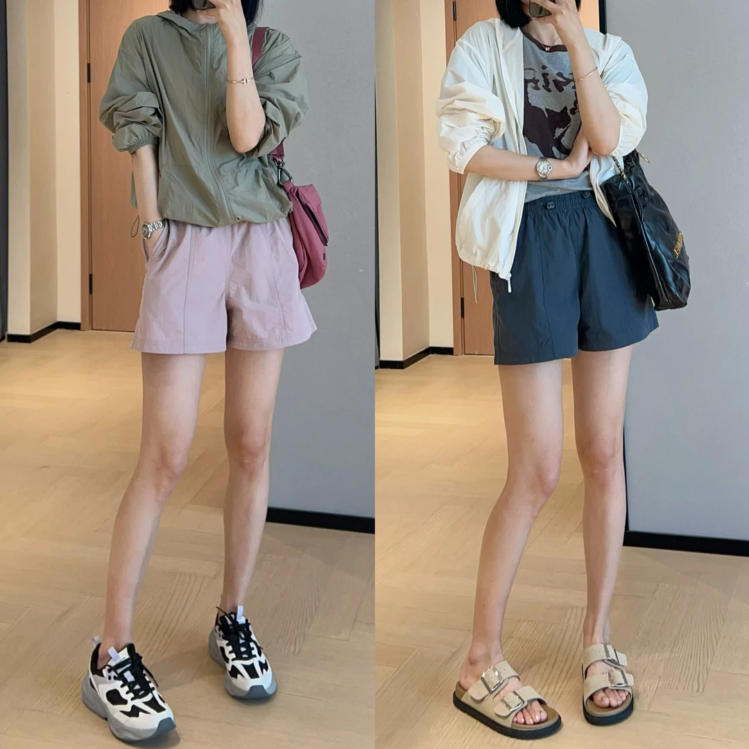 山系轻盈速工装风运动短裤女松紧高腰休闲直筒阔腿热裤夏