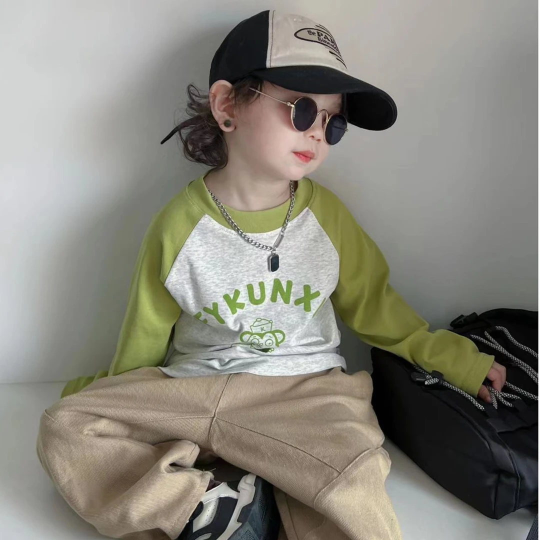 儿童秋季新款韩版插肩长袖弹力棉打底衫男童女童洋气宝宝上衣洋气