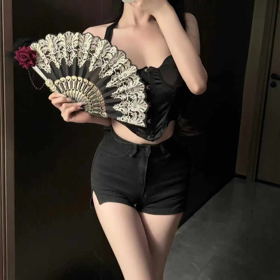 复古宫廷风 蕾丝扇子 华丽复古欧式玫瑰折扇茶会