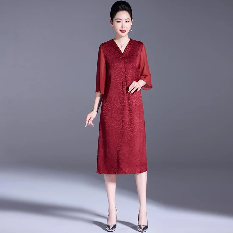 阔太太品牌真丝连衣裙女2025新款夏季中老年妈妈高级感桑蚕丝裙子