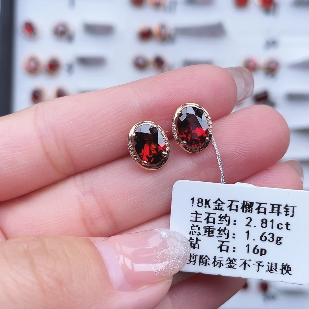 石榴石耳饰18K金镶嵌