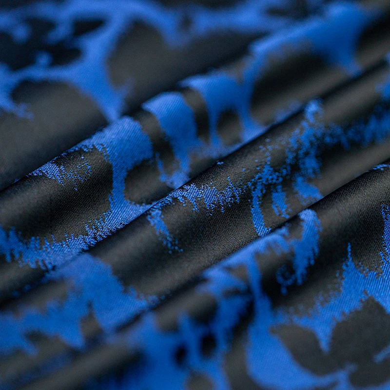 克莱因蓝花卉植物提花布料宝蓝色外套裙子民族服饰服装设计面料