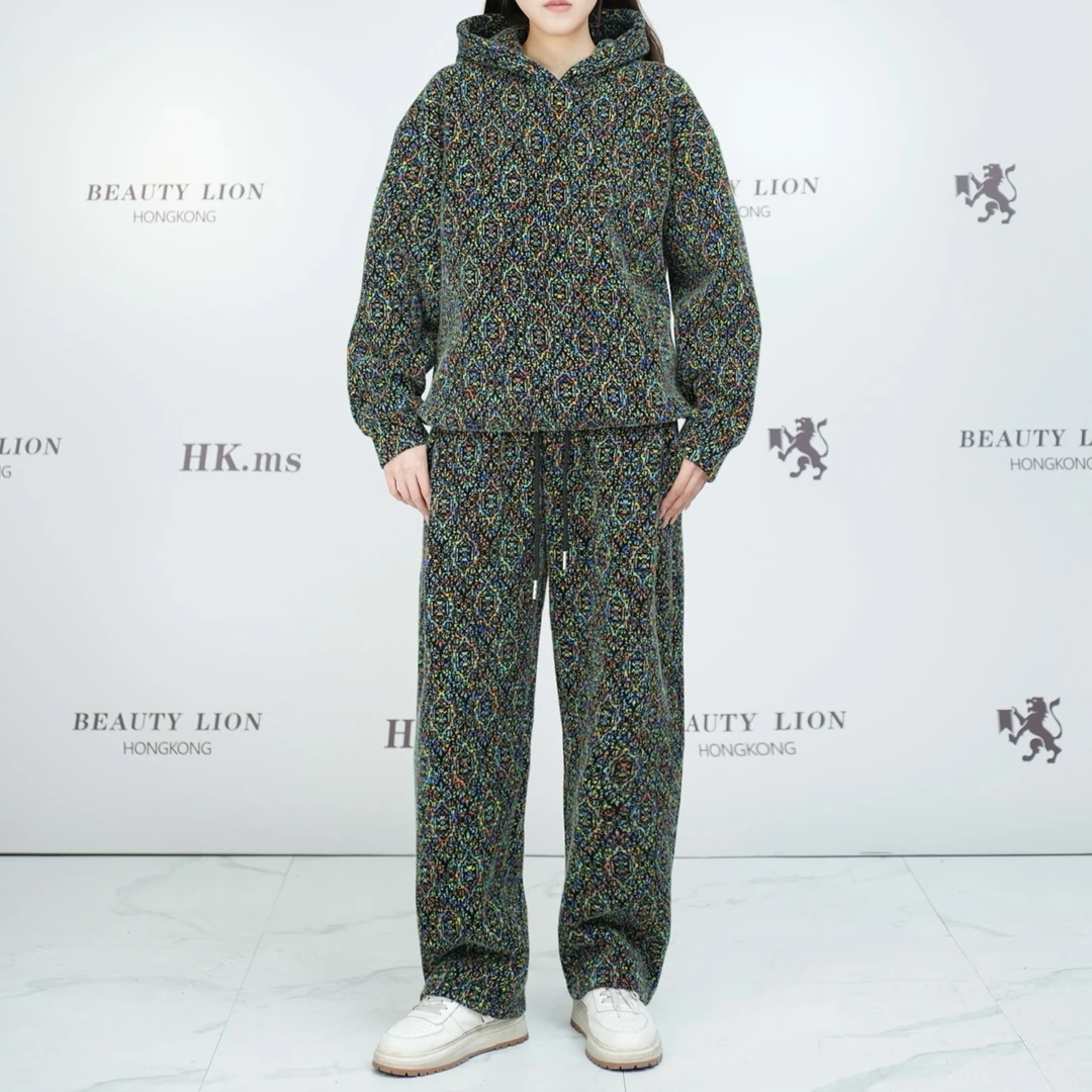 H·K美狮潮牌时尚冬季轻奢风高定抗皱连帽厚款针织休闲百搭套装