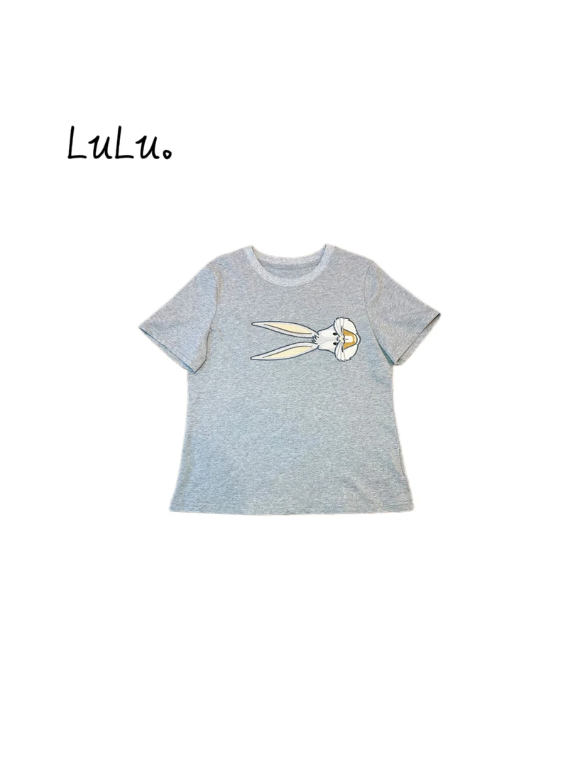 【刺绣兔子】小众设计印花春夏新款短袖T恤时尚休闲百搭打底衫女士