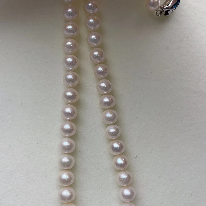 淡水珍珠银S925镶嵌颈饰卡8➕极光白透粉高品