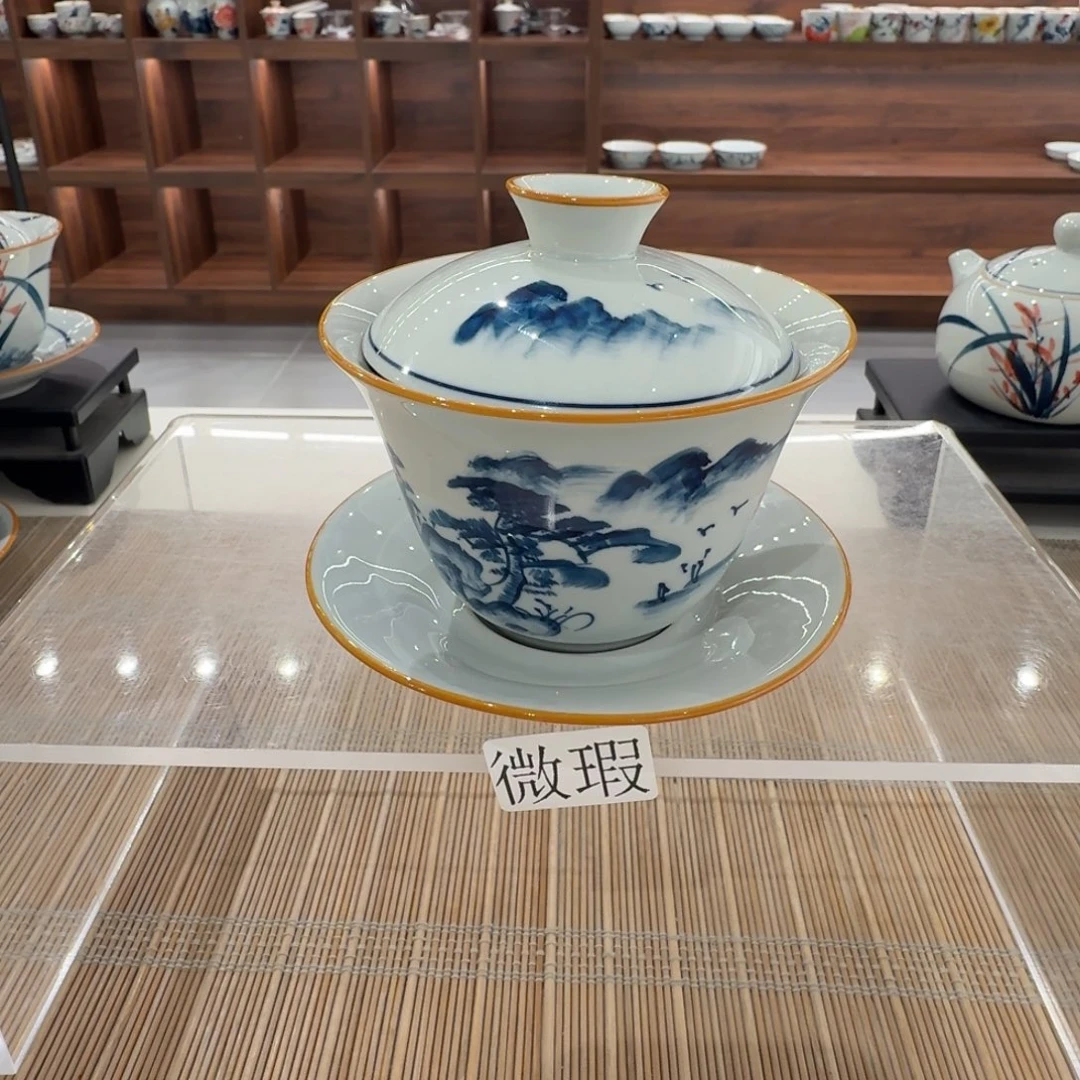 釉下手绘茶具微瑕