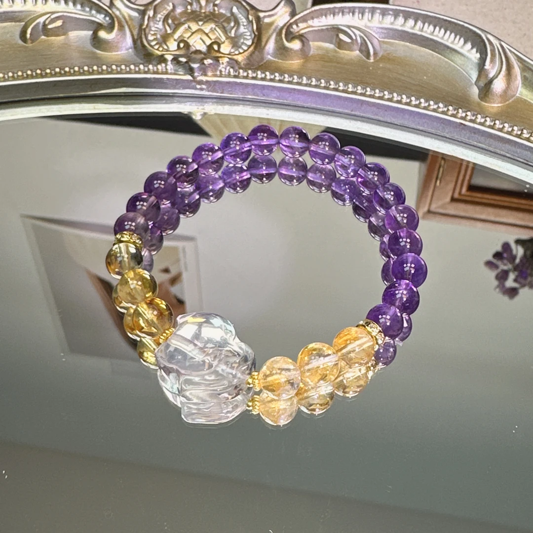 乌拉圭紫水晶搭配黄水晶手串1415 颜色微差 多样性发一