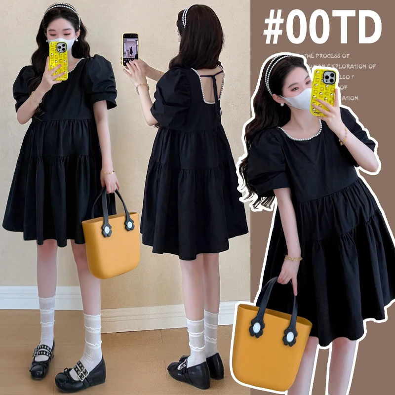 【小清家】韩版新款孕妇装纯棉孕妇连衣裙大码减龄小黑裙孕妇夏装