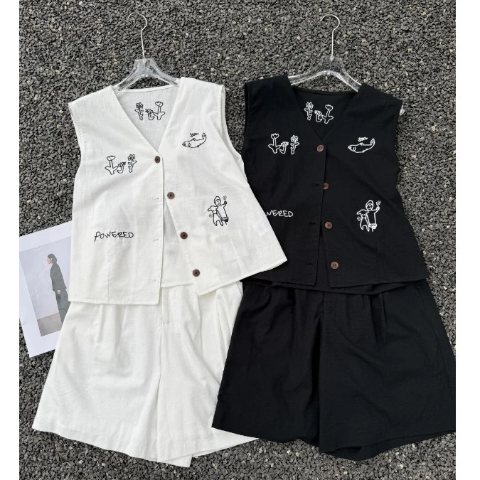 MISS RUILI  定制  2025新款圆领单排扣马夹阔腿短裤套装F0768