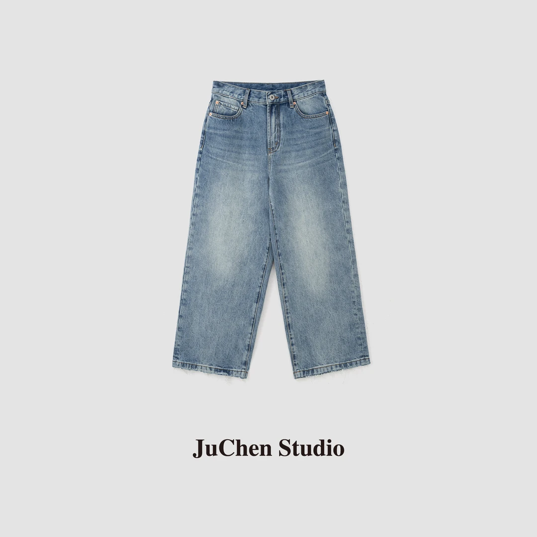 “时髦精 破边蓝牛”美式时髦渐变重水洗休闲显瘦牛仔裤SS032530-16