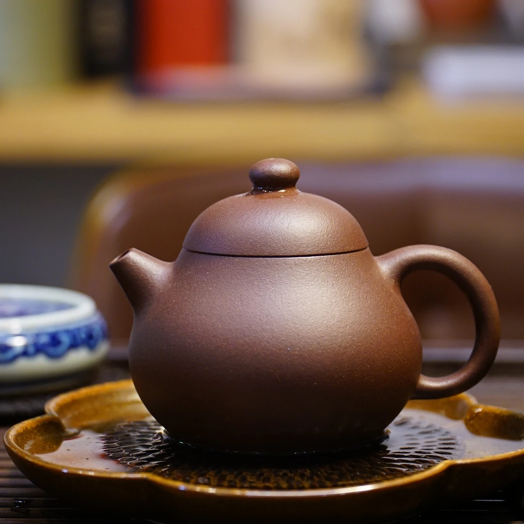 155毫升原矿老紫泥文旦茶具紫砂壶手制圆壶宜兴紫砂茶具