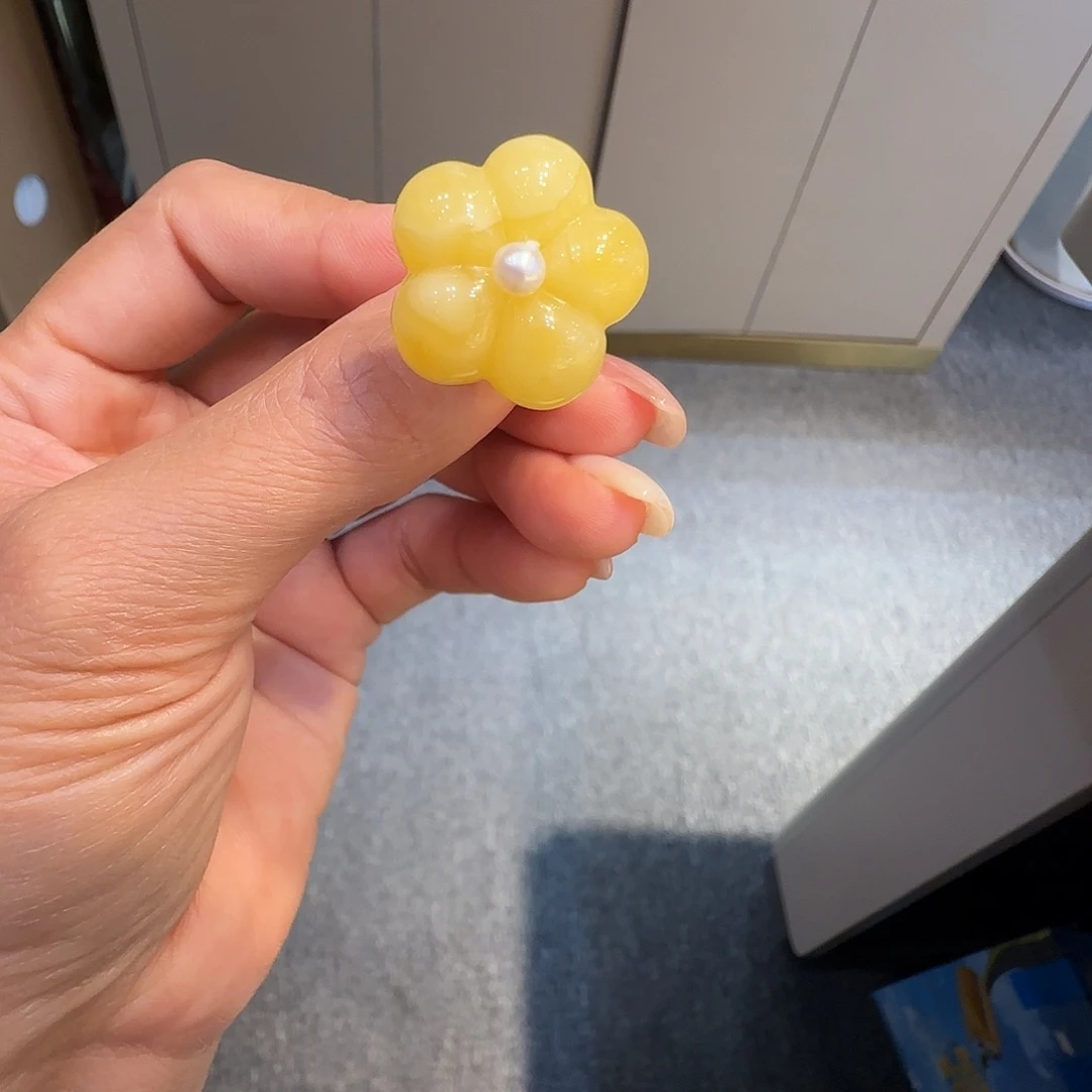 未镶嵌琥珀珠宝奇石花花戒指
