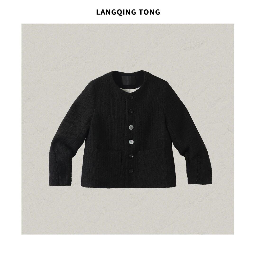 浪清/女装推荐 奥珂塔简约黑色外套43717#