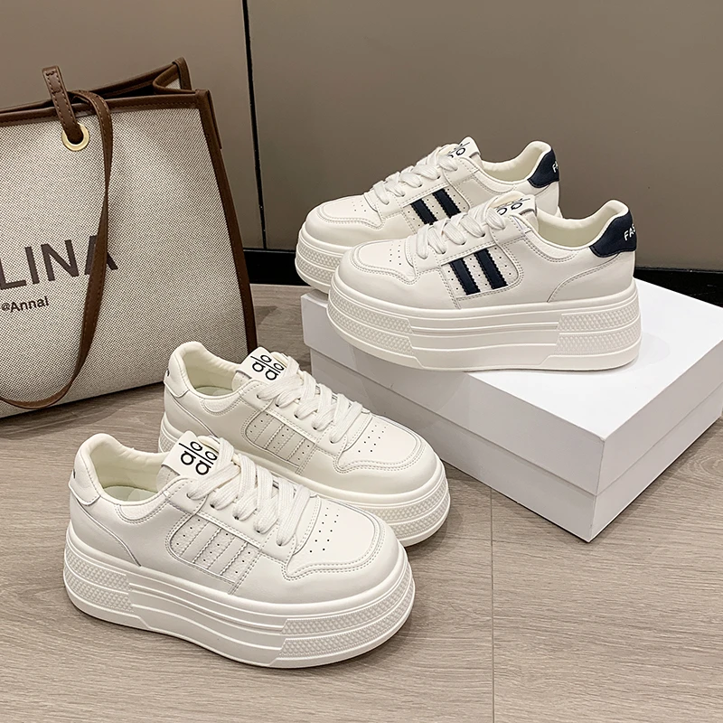 【花本纯】2025秋季新款真皮休闲小白鞋舒适平底增高时尚品牌女鞋