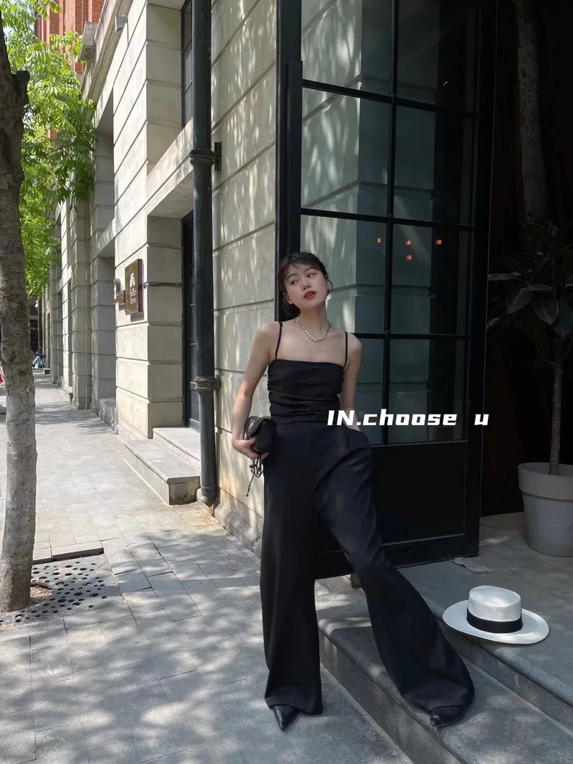 NO退换。十三行 笑笑家 高腰垂感薄款吊带抹胸连体裤女