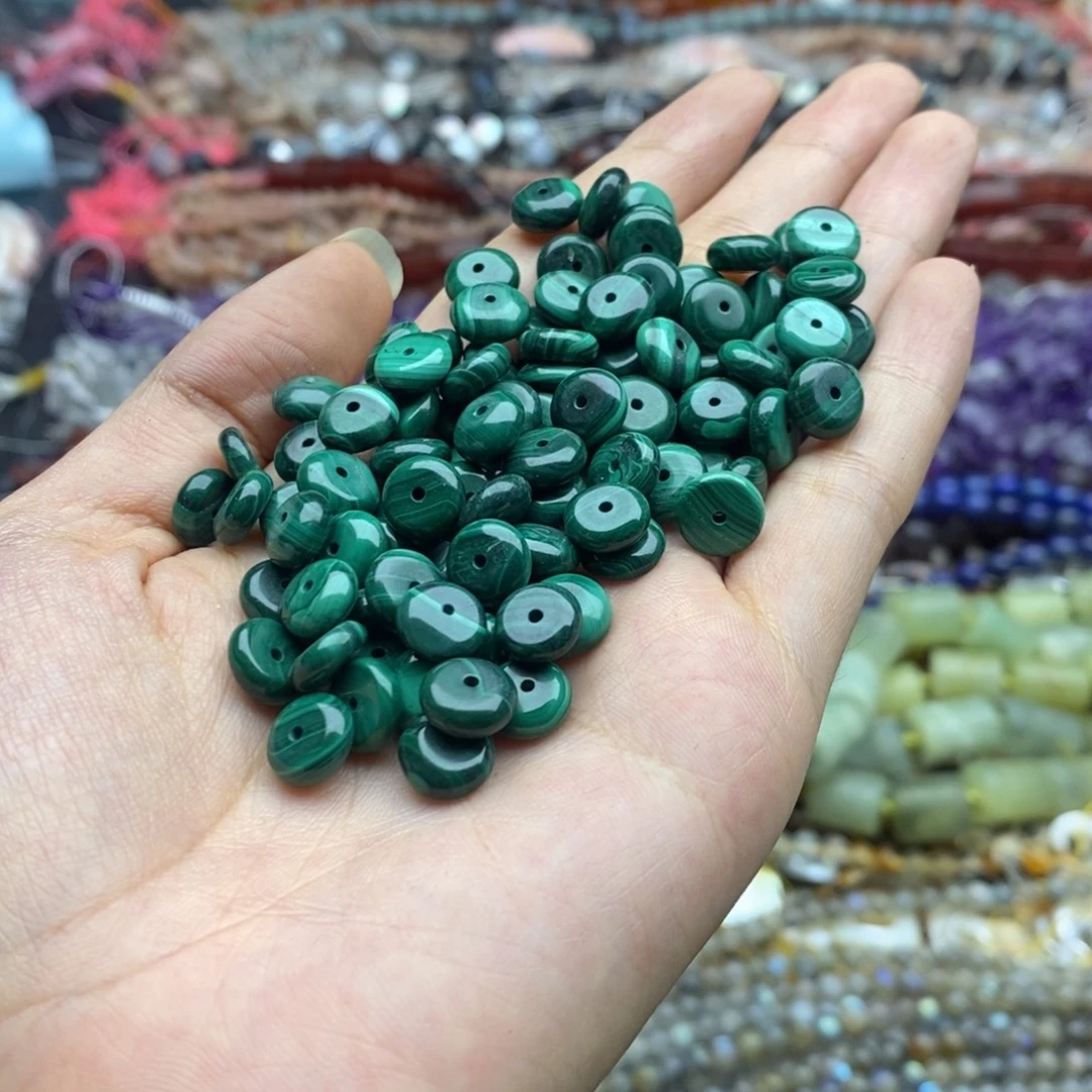 玛瑙/玉髓未镶嵌珠宝半成品10个装天然孔雀石隔片8mm